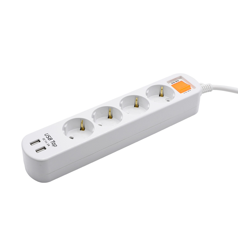 اقتصادية 4 منافذ المقبس القياسي للاتحاد الأوروبي مع 2 منافذ USB ومفتاح حماية الحمل الزائد 1 اقتصادية 4 منافذ المقبس القياسي للاتحاد الأوروبي مع 2 منافذ USB ومفتاح حماية الحمل الزائد 1